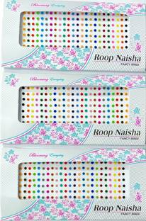 RoopNaisha Pack of 3 Cards, 168 Bindis ina Single Card Forehead Multicolor Bindis