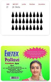 Eyetex Pallavi Sticker Kumkum, G1 - Black (Circle, Round) - 20 Flaps (Pottu, Bindi) Forehead Black Bindis