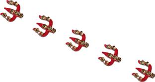 Comet Busters Fancy Red Trishul Design Bindi With Stone Work (7cm) (BV1143) Forehead Red Bindis