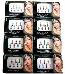QUBIX Woman Best Bindi Combo Pack 8 flaps stone colors face Multicolor Bindis