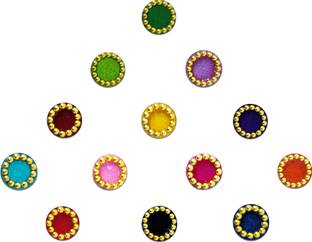 Comet Busters Round Beautiful Multicolor Bindi With Gold Beads Border (5 mm) (BV265) Forehead Multicolor Bindis