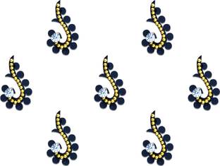 Comet Busters Beautiful Black Bindi With Silver Stone and Golden Work (BV742) Forehead Black Bindis