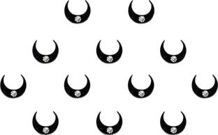 Comet Busters Small Moon Shaped Black Bindi With Stone (BV548) Forehead Black Bindis