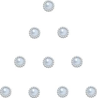 Comet Busters Small Pearl Bindi With Silver Border (4 mm) (BV481) Forehead White Bindis