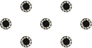 Comet Busters Round Black Velvet Bindi With Diamond Stone Border (7mm) (BV1591) Forehead Black Bindis