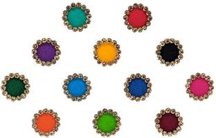 Comet Busters Multicolor Round Velvet Bindi With Gold Stone Border (8mm) (BV1637) Forehead Multicolor Bindis