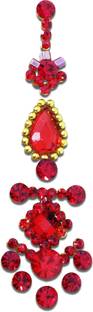 Comet Busters Premium Long Red Bridal Bindi Studded with Red Stones (20 mm) (BV342) Forehead Red Bindis