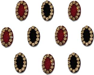 Comet Busters Black and Maroon Velvet Oval Bindi With Gold Stone Border (10mm) (BV1993) Forehead Multicolor Bindis