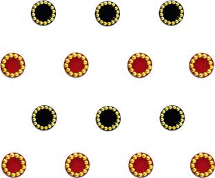 Comet Busters Round Black and Red Bindi With Gold Beads Border (4 mm) (BV244) Forehead Multicolor Bindis
