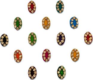 Comet Busters Multicolor Oval Velvet Bindis with Gold Stone Border (7mm) (BV2007) Forehead Multicolor Bindis
