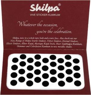Shilpa Vive Sticker Kumkum Bindi (5, Black) (Box Contains 15 Packs) Forehead Black Bindis