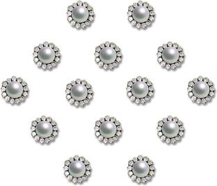 Comet Busters Silver Round Pearl Bindis With Stone Border (6mm) (BV2016) Forehead Silver Bindis