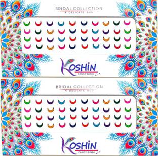 Koshin Multi Color Half Moon Medium Size Velvet Bindi For Girls Women Ladies Combo Forehead Multicolor Bindis