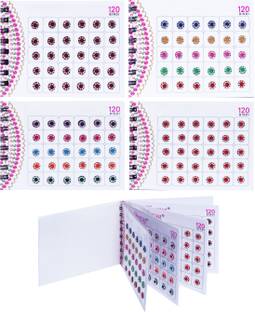 RoopNaisha Stone Border Bindi,Size 7mm,Pack of 120Bindis(RED,MAROON,MULTI),SILVER STONE Forehead Multicolor Bindis