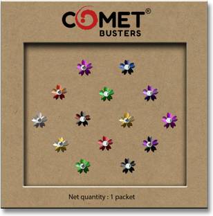 Comet Busters Floral Multicolor Bindi With Stone Metallic Finish For Women (7mm) (BV2390) Forehead Multicolor Bindis