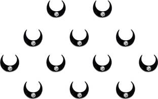 Comet Busters Small Moon Shaped Bindi With Stone (BV549) Forehead Black Bindis