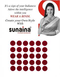 SUNAINA New Gold Sticker Kumkum Dark Red Velvet B-4 Round Bindis for Women FOREHEAD Black Bindis