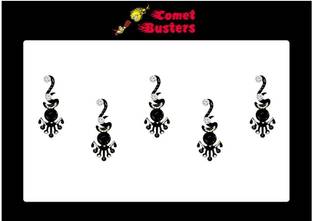 Comet Busters Handcrafted Long Black Bindis With Silver Stone (BV1169) Forehead Black Bindis