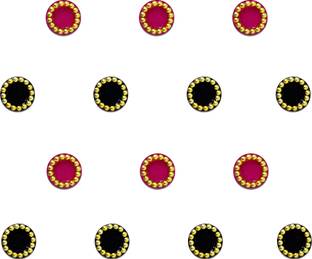 Comet Busters Round Hot Pink and Black Bindi With Gold Beads Border (4 mm) (BV232) Forehead Multicolor Bindis
