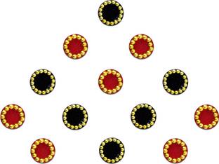 Comet Busters Round Black and Red Bindi With Gold Beads Border (5 mm) (BV231) Forehead Multicolor Bindis