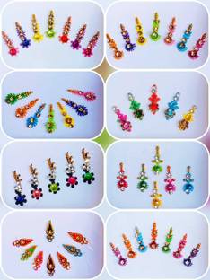 QUBIX Multicolor stones bindi pack of card 08 FOR HEAD Multicolor Bindis