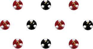 Comet Busters Black and Maroon Round Velvet Bindis With Stones (6mm) (BV1384) Forehead Multicolor Bindis