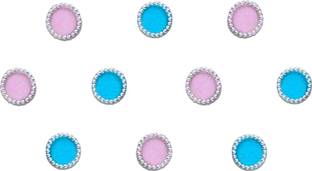 Comet Busters Round Beautiful Pink and Blue Bindi With Silver Beads Border (5 mm) (BV200) Forehead Multicolor Bindis