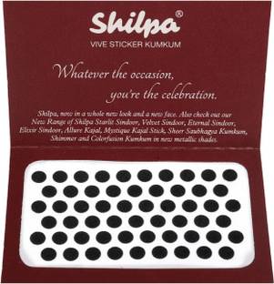 Shilpa Vive Sticker Kumkum Bindi (6, Black) (Box Contains 15 Packs) काला बिंदी