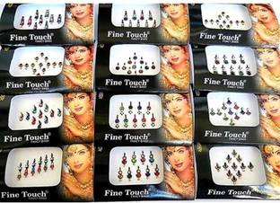 QUBIX Best Bindi Combo Pack 12 flaps stone colors face Multicolor Bindis