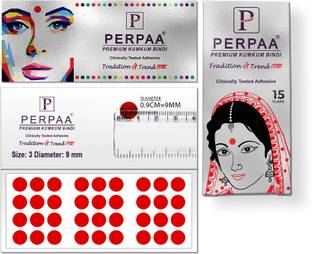 Perpaa Beauty Round Kumkum Bindi Box of 15 Flaps (Size 3, Diameter 9mm) For Traditional & Daily Wear Red Bindis