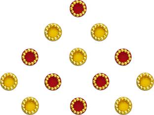 Comet Busters Round Red and Yellow Bindi With Gold Beads Border (5 mm) (BV254) Forehead Multicolor Bindis