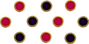 Comet Busters Round Beautiful Hot Pink and Purple Bindi With Gold Beads Border (6 mm) (BV204) Forehead Multicolor Bindis
