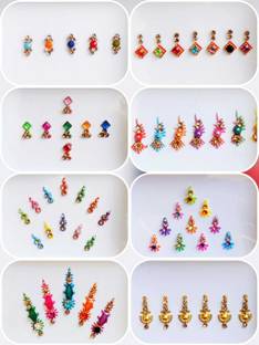 QUBIX Multicolor stones bindi pack of card 08 FOR HEAD Multicolor Bindis