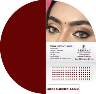 Perpaa Premium Velvet Sticker Kumkum Dark Maroon Bindi Box of 15 Flaps for Women,Ladies, Girls (Size 8 Diameter 2.5mm) Maroon Bindis