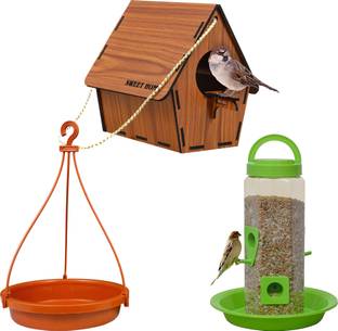 GENIYO Wooden Bird Nest Bird Seed Container And Water Feeder For Sparrow, Hummingbird Window Bird Feeder Bird Feeder
