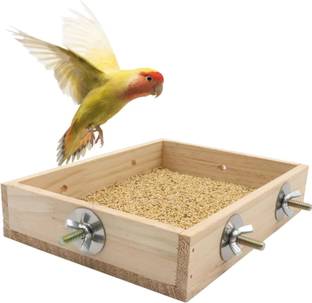 BIRDSHALA Cage Wooden Bird Feeder for Pet Birds and Small Animals Caged Bird Feeder