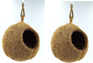 Omiyage 2 Pack Round Jute Bird Nest - Eco-Friendly Sparrow House (Hanging) Bird House