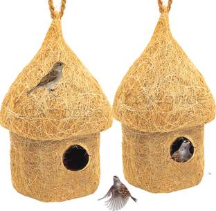 LIVEONCE NATURAL HUT BIRD HOUSE FOR ALL BIRDS PACK OF 2 Bird House