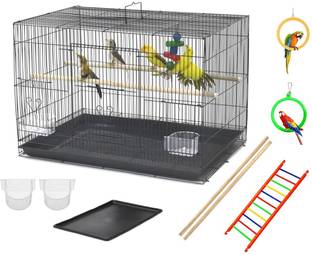 VAYINATO 2 Feet Black Cage With 2 Swing Toy, 2 Feeding Cups & 2 Perches For Small Birds Bird House
