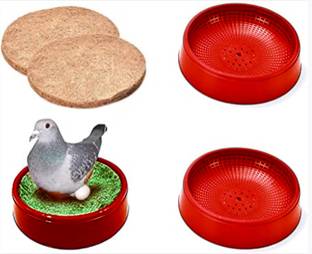 G P S Pigeon Egg Bowl + Nest Pad - Set of 3 Piece, Size: (24X6.5 cm) - Red Color Bird House