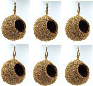 Omiyage 6 Pack Round Jute Bird Nests - Eco-Friendly Sparrow Homes (Hanging) Bird House