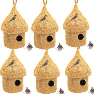 LIVEONCE NATURAL HUT SHAPE BIRD HOUSE FOR ALL BIRDS PACK OF 6 Bird House