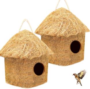 LIVEONCE NATURAL CLASSIC HUT BIRD HOUSE FOR ALL BIRDS PACK OF 2 Bird House