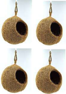 Omiyage 4 Pack Round Jute Bird Nests - Eco-Friendly Sparrow Homes (Hanging) Bird House