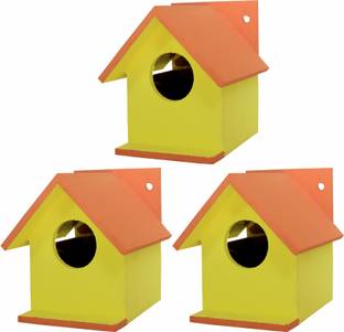 ROSMERTA Bird Nest Hanging Wooden House Bird House (Pack of 3) Bird House