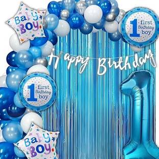 groovy dudz Solid 1st Birthday Decoration Kit for Boys Balloon