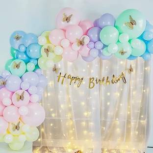 PARTY MIDLINKERZ Rainbow Butterfly Theme Birthday Decorations items Combo Kit White Net 82 Pcs