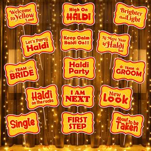 ZYOZI Bride to Be Props for Wedding - Haldi Photo Booth Props & Rice Light (Set of 16)