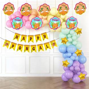 TOYXE Happy Pongal Festive Decoration Balloons Banner Hanging Cards Set of