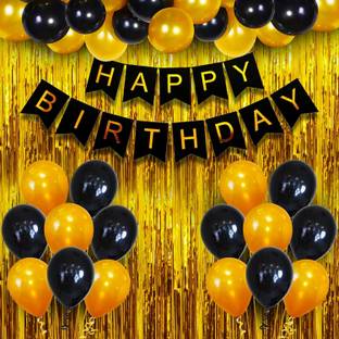 Realistic Store Solid Happy Birthday Decoration Kit Combo - 53 Pcs Birthday Banner Golden Foil Curtain Metallic Confetti Balloons For Boys Girls Wife Adult Husband Mom Dad / Happy Birthday Decoration Item Balloon